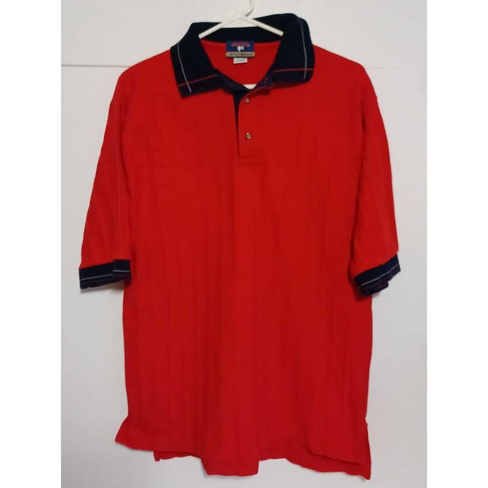 Vintage identity 1st Sportswear Mens Large Cotton Short Sleeve Red Polo Shirt - Picture 1 of 4